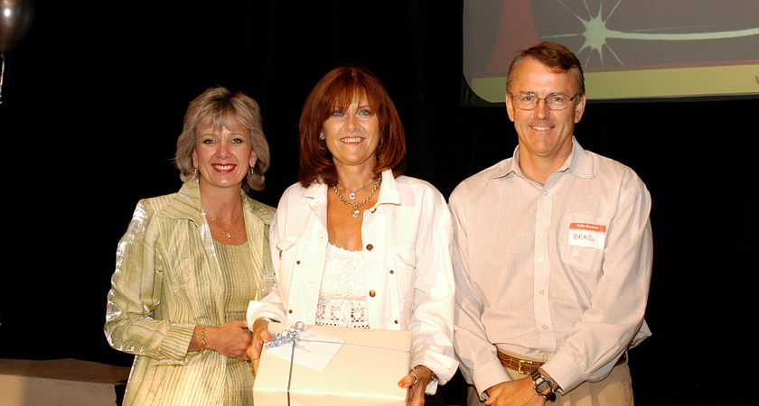 picture of Ann Buller with professor Christine Gauthier and CFO Brad Chapman at Centennial Day, 2004.
